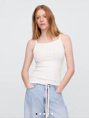 GAP Factory Ribbed Square Neck Tank Top - New off White Size S